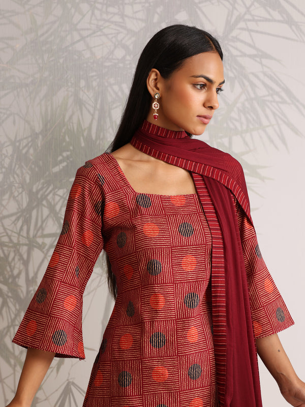 Khushal K Women Cotton kurti and Farshi Salwar with dupatta set - Maroon