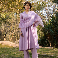 Khushal K Women Cotton Kurta and Palazzo With Dupatta Set - Lavender