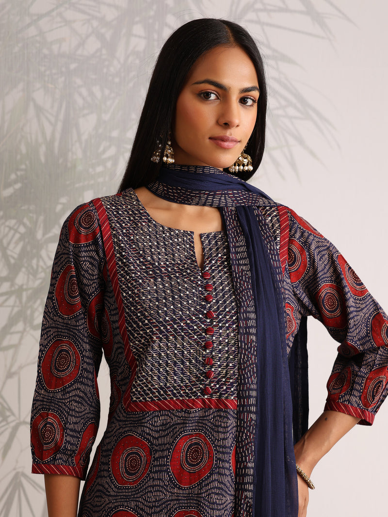 Khushal K Women Cotton kurta and Afghani Salwar with dupatta set - Blue