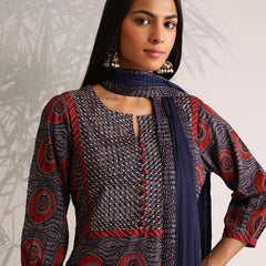Khushal K Women Cotton kurta and Afghani Salwar with dupatta set - Blue