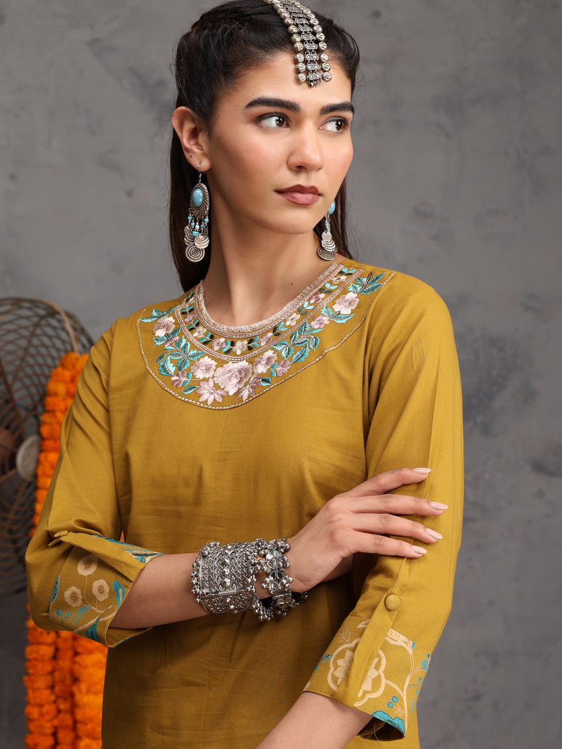 Khushal K Women Cotton Kurta Farsi Salwar Set - Mustard