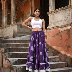 Khushal K Women's Purple Printed Cotton Flared Maxi Skirt