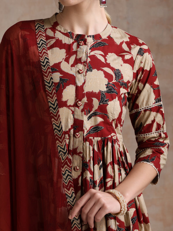 Women Floral Printed Regular Pure Cotton Kurta with Palazzos & With Dupatta