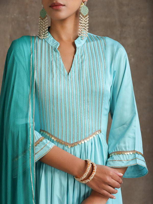 Khushal K Women Embroidered Pleated Gotta Patti Kurta set