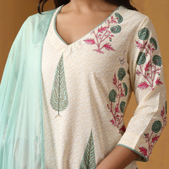 Khushal K Floral Printed V-Neck Pure Cotton Straight Kurta set