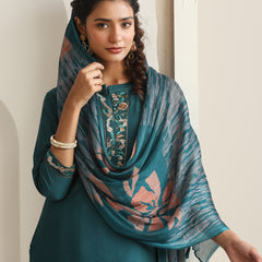 Khushal K Women Pure Silk green Embroidered Kurta & Palazzo With Dupatta