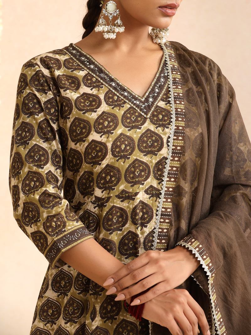 Women Ethnic Motifs Printed Pure Cotton Kurta & Trouser With Dupatta