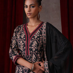 Khushal K Women Cotton kurta and palazzo with dupatta set - Black