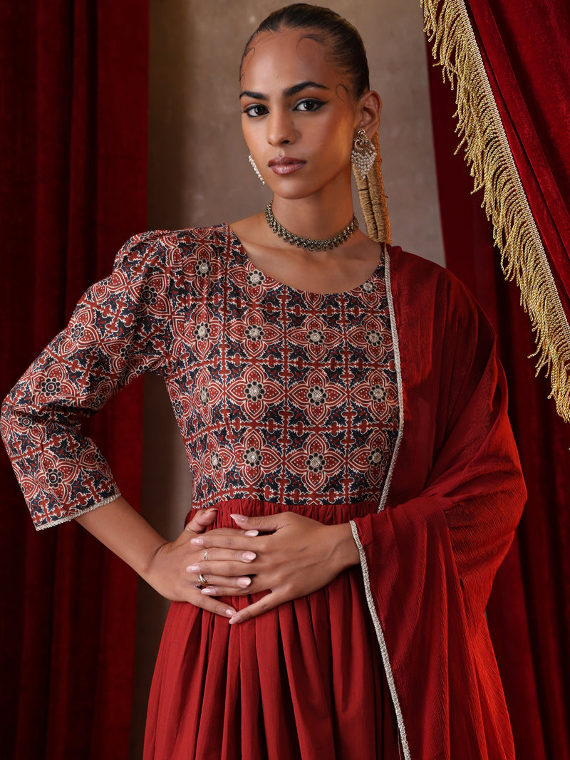 Khushal K Women Cotton kurta and palazzo with dupatta set - Rust
