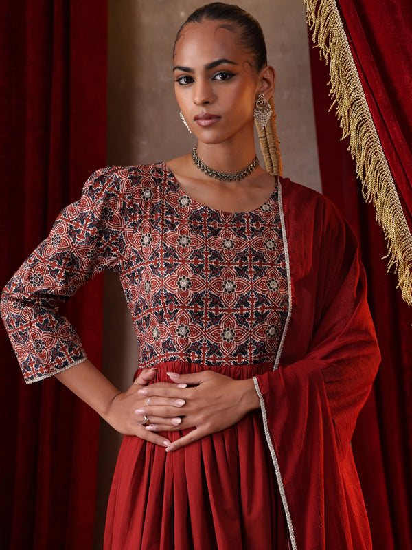 Khushal K Women Cotton kurta and palazzo with dupatta set - Rust