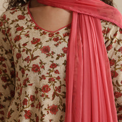 Khushal K Women Floral Cream Printed Regular Pure Cotton Kurta & Palazzo With Dupatta