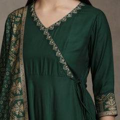 Khushal K Floral Printed Anarkali Thread Work Kurta set