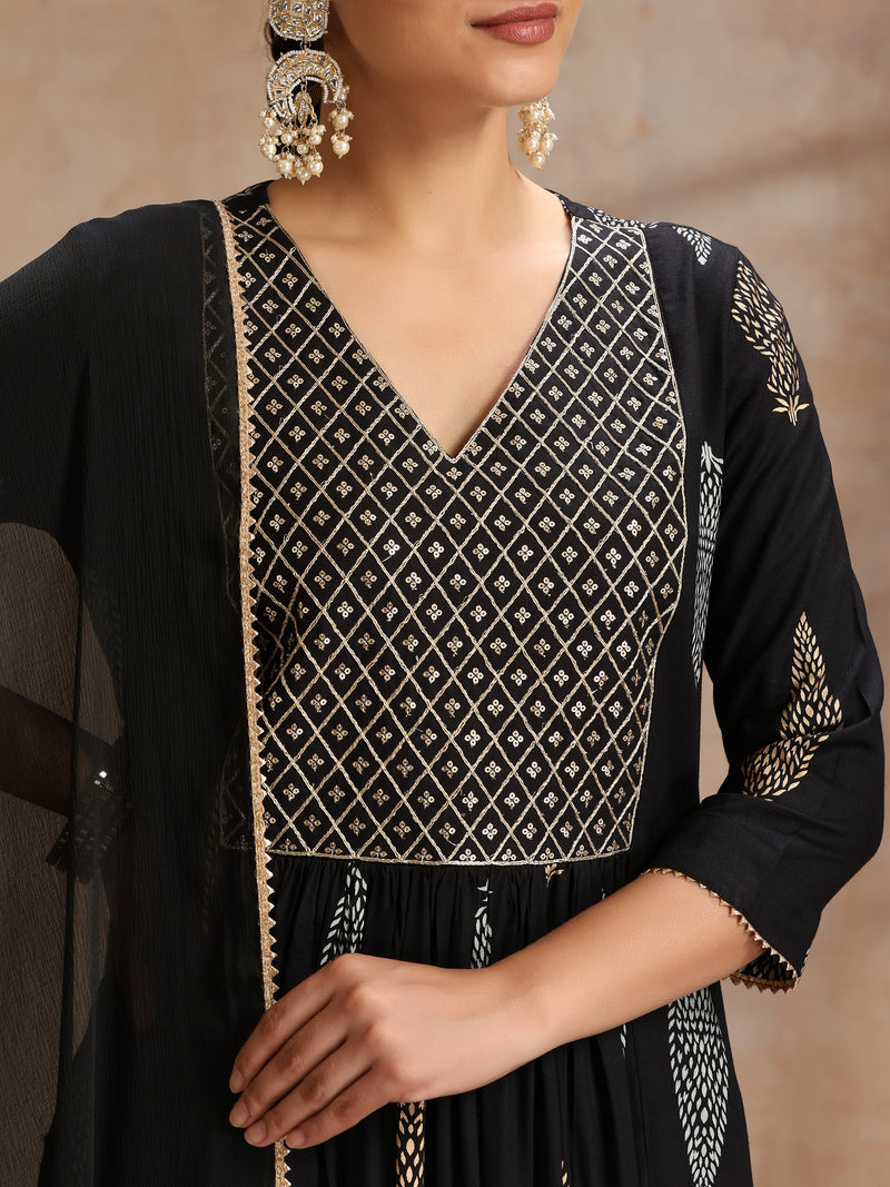 Ethnic Motifs Printed V-Neck Empire A-Line Kurta With Trousers & Dupatta
