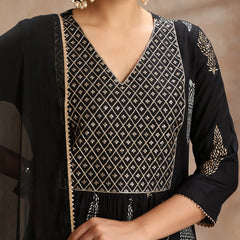 Ethnic Motifs Printed V-Neck Empire A-Line Kurta With Trousers & Dupatta