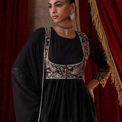 Khushal K Women Cotton kurta and palazzo with dupatta set - Black