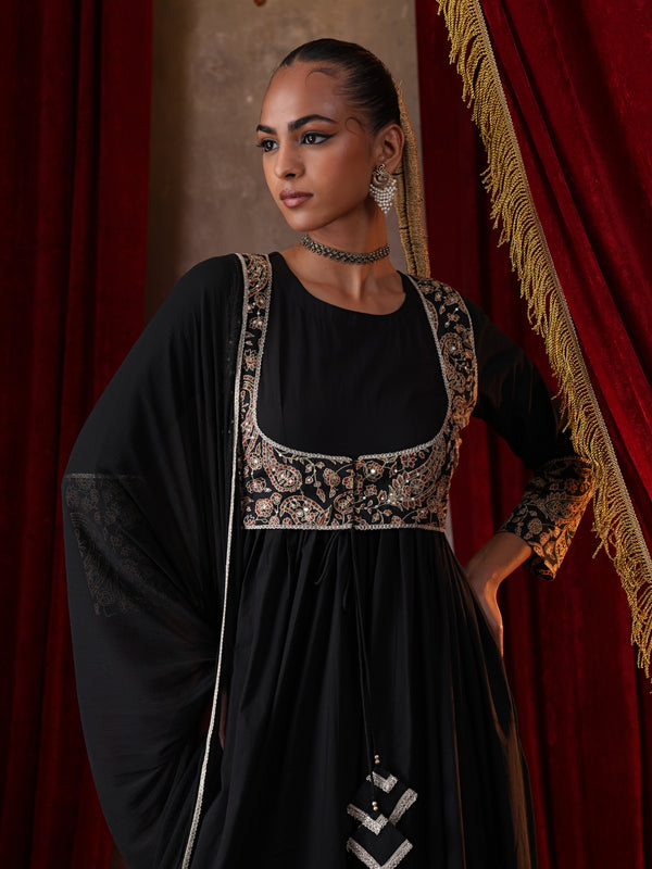 Khushal K Women Cotton kurta and palazzo with dupatta set - Black