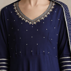 Floral Embroidered Gotta Patti V-Neck Anarkali Kurta With Palazzos & Dupatta
