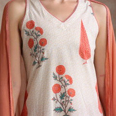 Floral Printed Pure Cotton Straight Kurta with Palazzos & With Dupatta