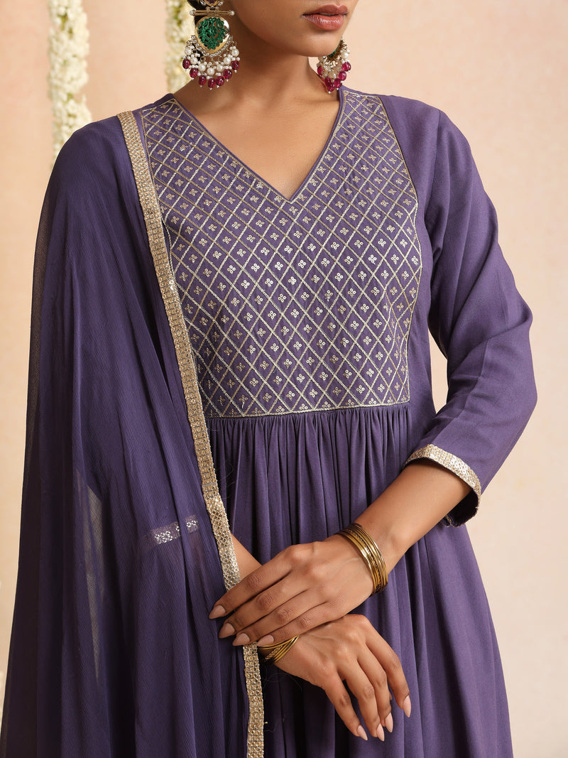 Ethnic Motifs Embroidered Empire Thread Work Kurta With Trousers & Dupatta