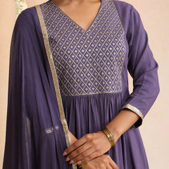 Ethnic Motifs Embroidered Empire Thread Work Kurta With Trousers & Dupatta