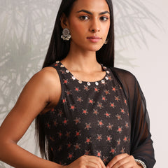Khushal K Women Cotton kurta and palazzo with dupatta set - Black