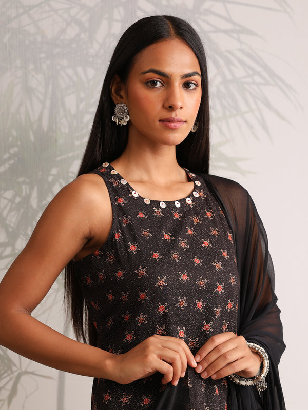 Khushal K Women Cotton kurta and palazzo with dupatta set - Black