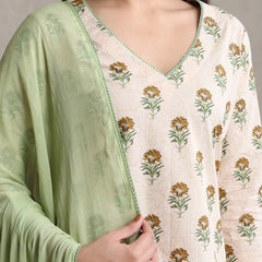 Floral Printed V-Neck Pure Cotton Kurta with Palazzos & With Dupatta