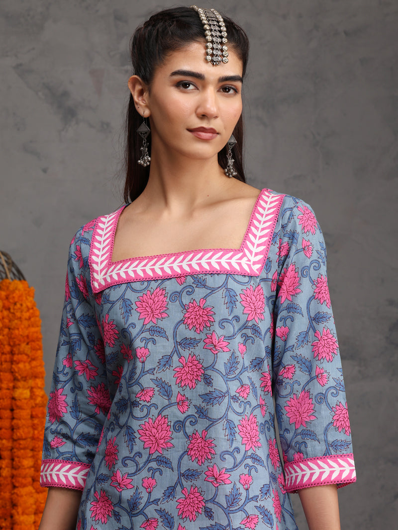 Khushal K Women Cotton Kurta Farsi Salwar Set - Blue