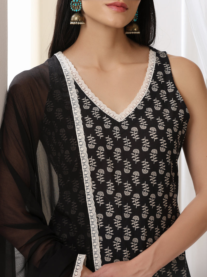 Women Floral Printed Regular Pure Cotton Kurta with Palazzos & With Dupatta