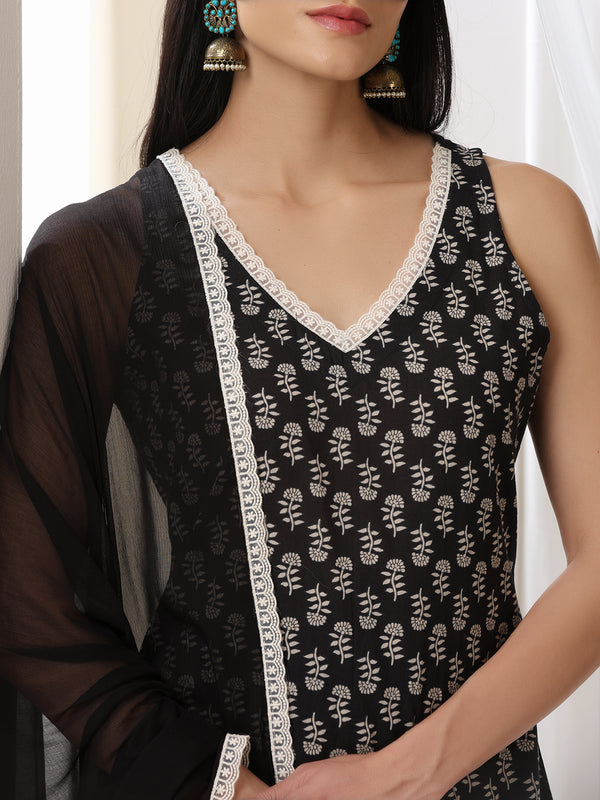 Women Floral Printed Regular Pure Cotton Kurta with Palazzos & With Dupatta