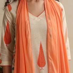Khushal K Women Floral Off-White Printed Regular Pure Cotton Kurta & Palazzo With Dupatta