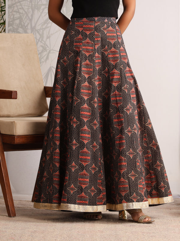 Khushal K Womens Cotton Printed Skirts - Black