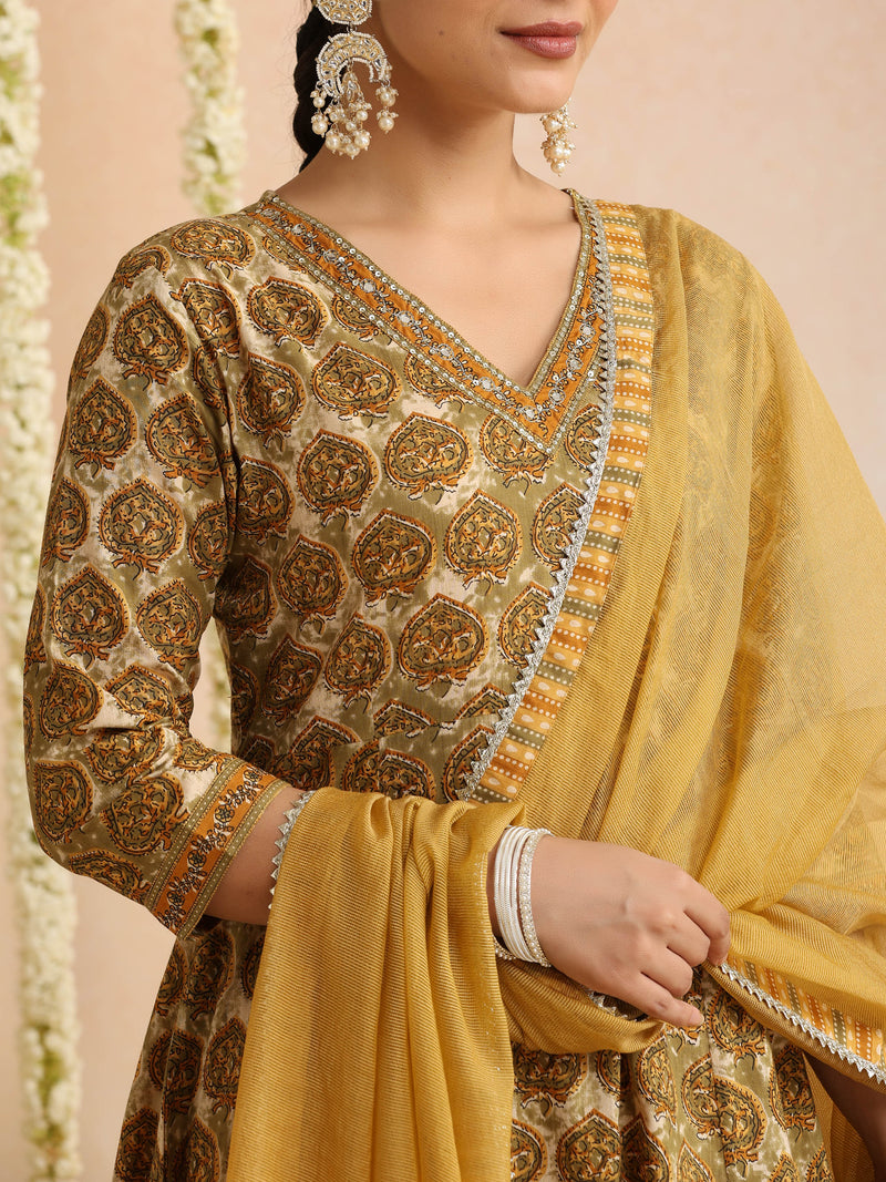 Women Ethnic Motifs Printed Cotton Anarkali Kurta with Palazzos & Dupatta
