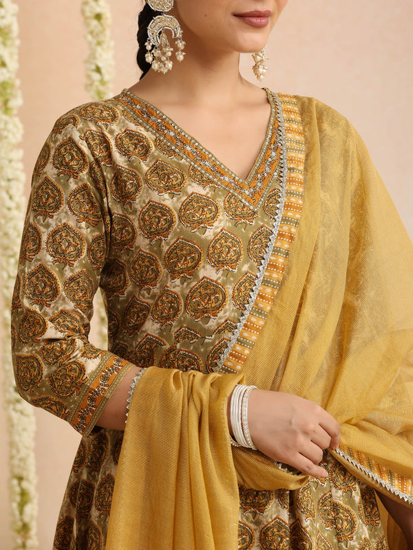 Women Ethnic Motifs Printed Cotton Anarkali Kurta with Palazzos & Dupatta