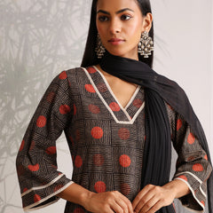 Khushal K Women Cotton kurti and Afghani Salwar with dupatta set - Black