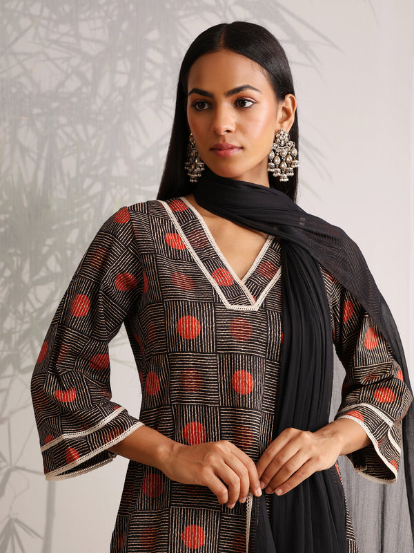 Khushal K Women Cotton kurti and Afghani Salwar with dupatta set - Black