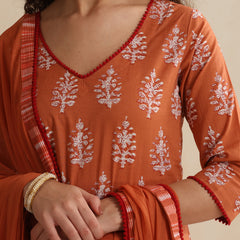 Khushal K Women Floral Printed Regular Pure Cotton Pink Kurta & Palazzo With Dupatta
