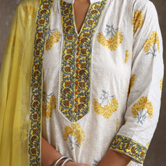 Floral Printed Pure Cotton Straight Kurta With Palazzos And Dupatta