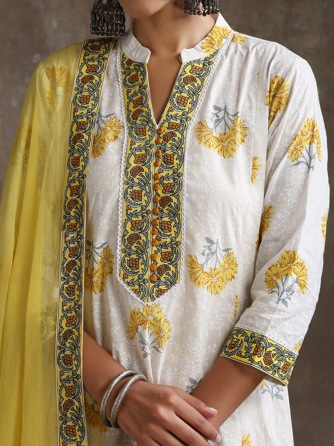 Floral Printed Pure Cotton Straight Kurta With Palazzos And Dupatta
