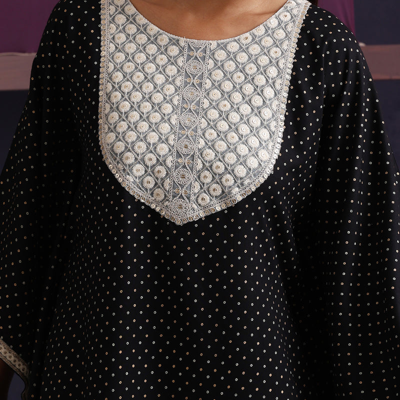 Women Embroidered Black Printed Kaftan Set - Khushal K - Image 2