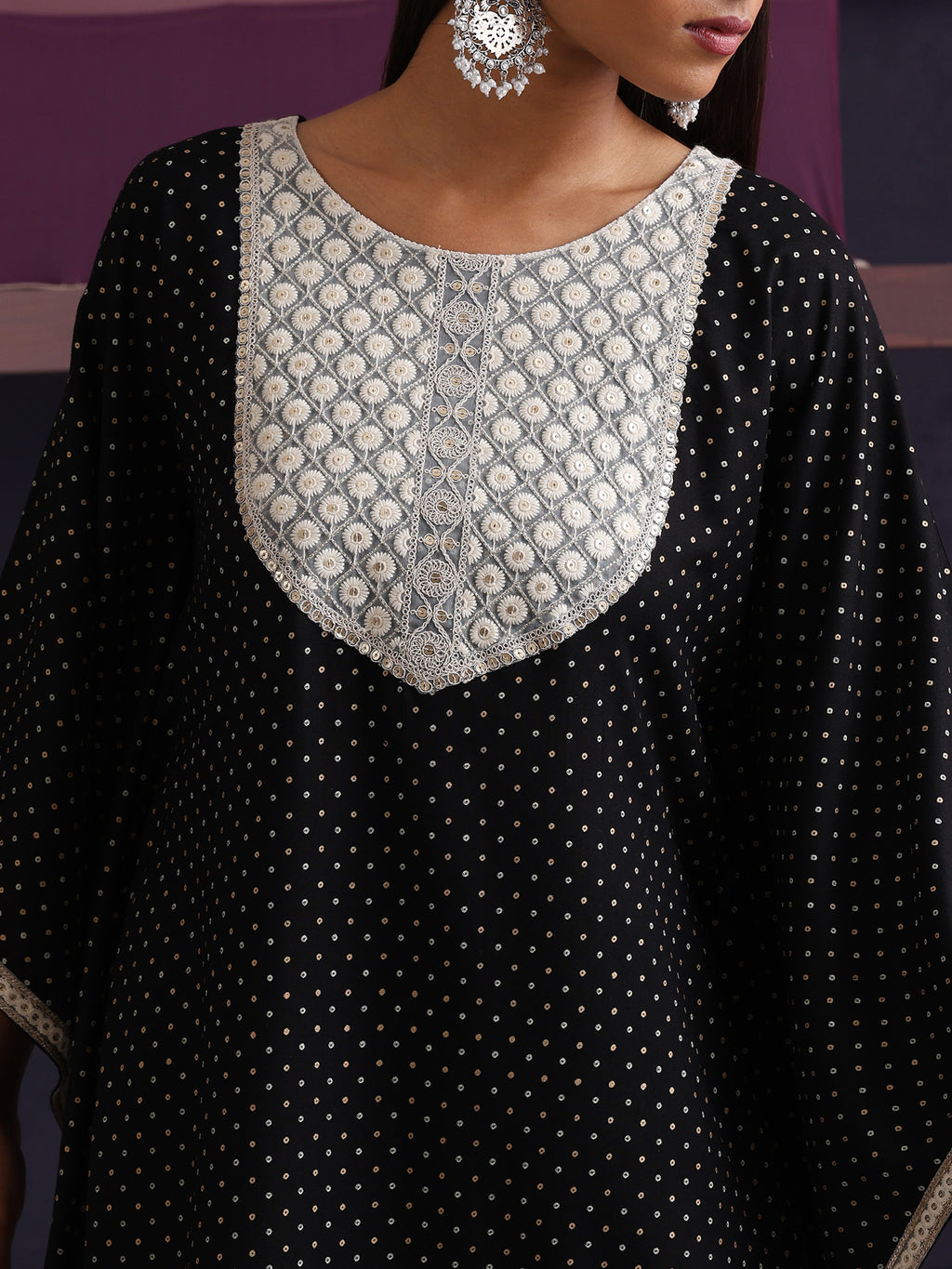 Khushal K Women Embroidered Black Printed Kaftan set