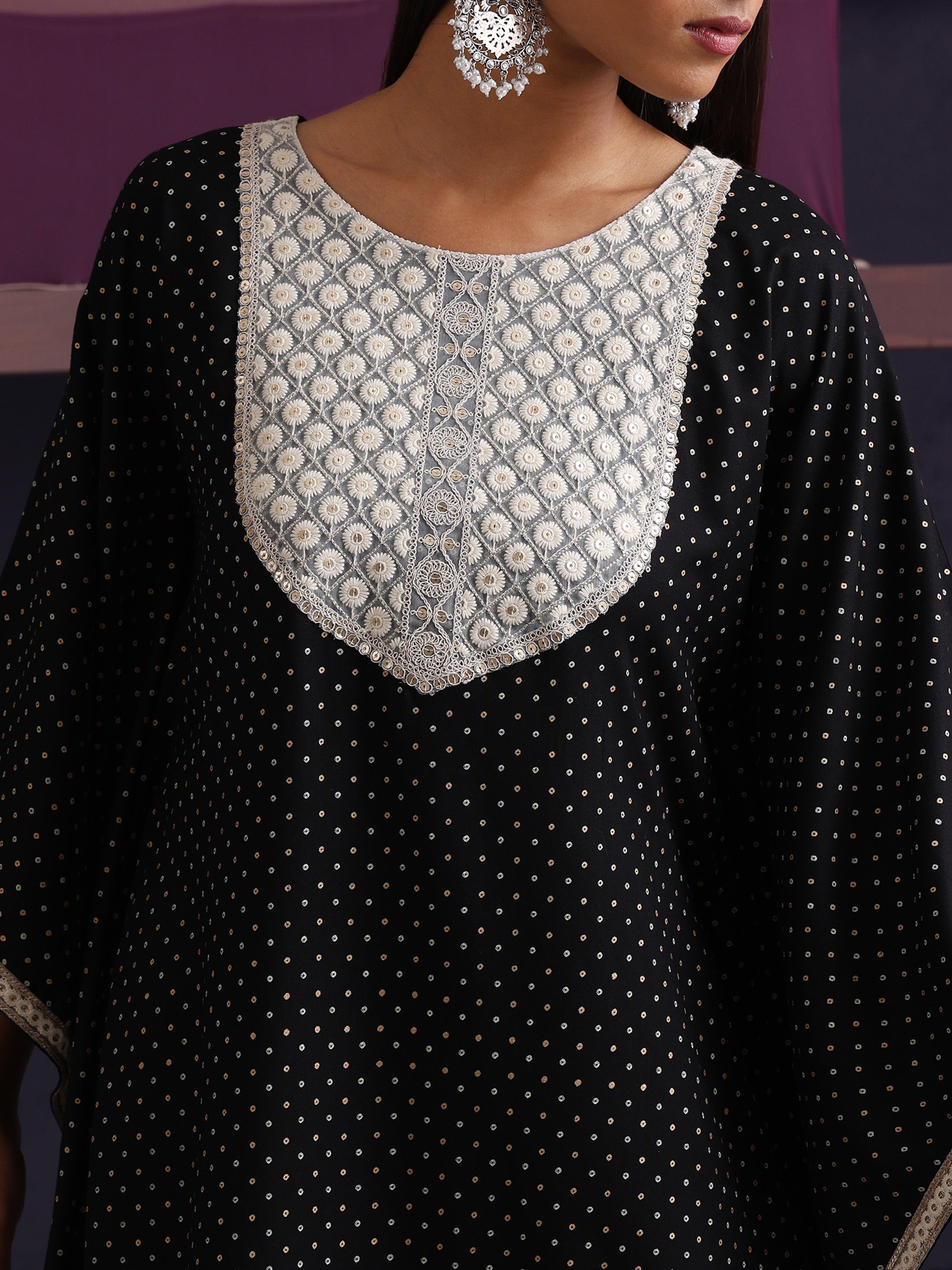 Khushal K Women Embroidered Black Printed Kaftan set