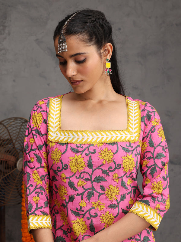 Khushal K Women Cotton Kurta Farsi Salwar Set - Pink
