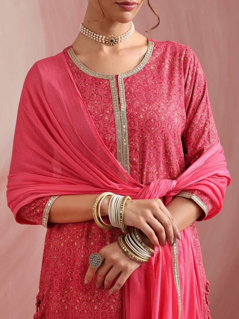 Pink Embroidered Kurta Set with Dupatta