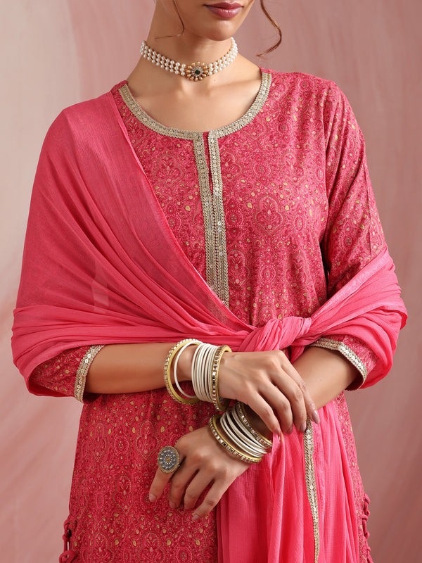 Pink Embroidered Kurta Set with Dupatta