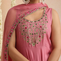 Pink embroidered Kurta with Palazzos with dupatta