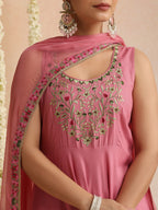 Pink embroidered Kurta with Palazzos with dupatta