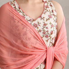 Women Cream Floral Printed Angrakha Pure Cotton Kurta with Palazzos & Dupatta