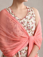 Women Cream Floral Printed Angrakha Pure Cotton Kurta with Palazzos & Dupatta