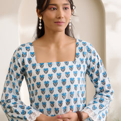 Khushal K Women Cotton Kurti With Farshi Salwar Set - Blue